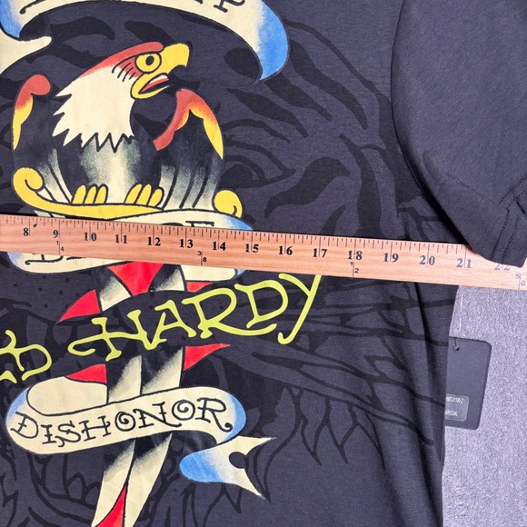 NWT Ed Hardy Death Before Dishonor Eagle Tattoo Graphic T Shirt Mens M Charcoal - Picture 9 of 10